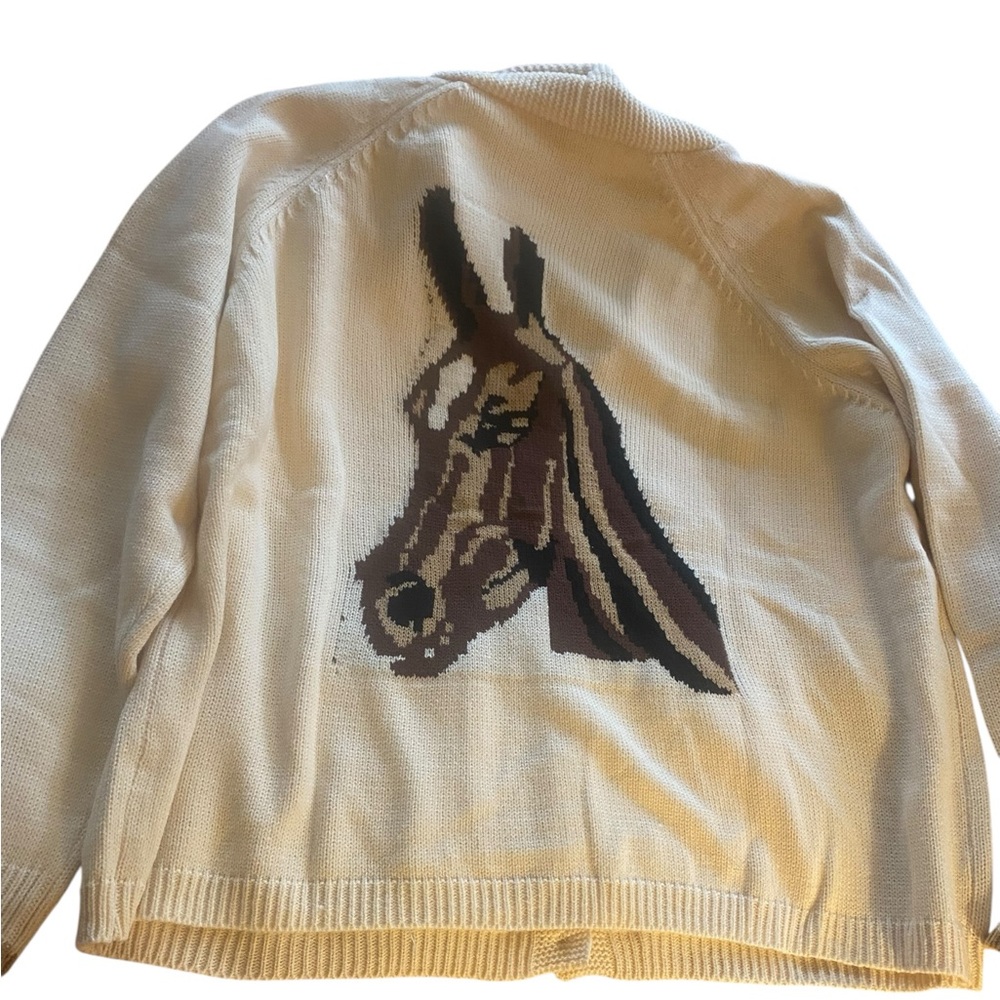 Cream cardigan Sweater with Horse Design plus size XL 14/16 NEW never worn